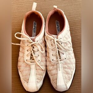 FootJoy Quilted Cream Lace-Up Sneakers with Pink Trim